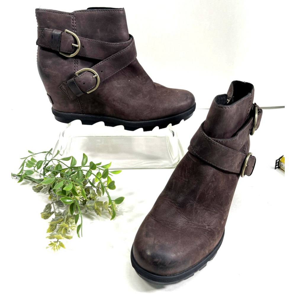 Sorel Boots Brown Joan of‎ Arctic Wedge II Buckle Size 9.5 Waterpoof